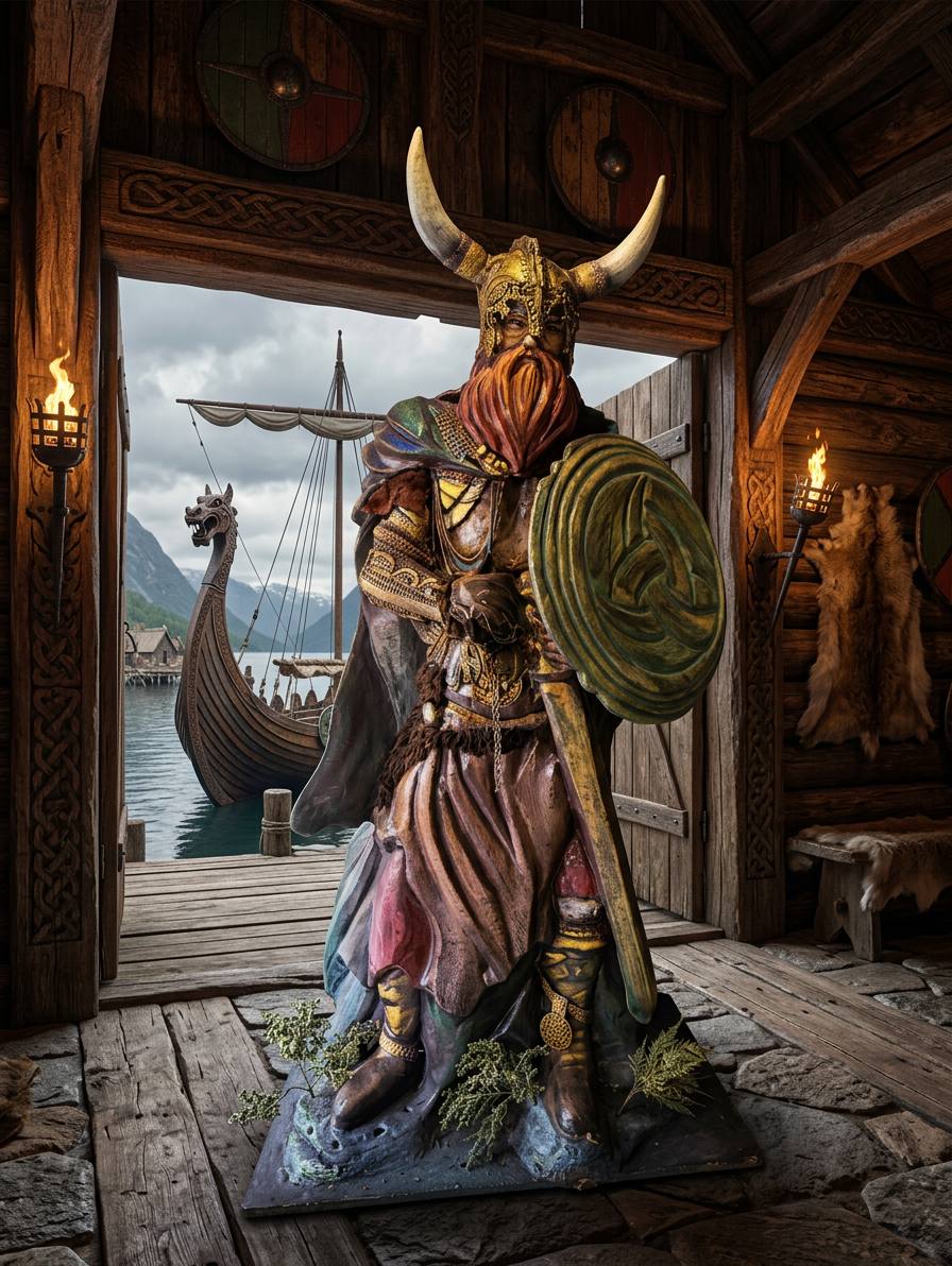 Ambiente interior Los Vikingos — estatua vikinga